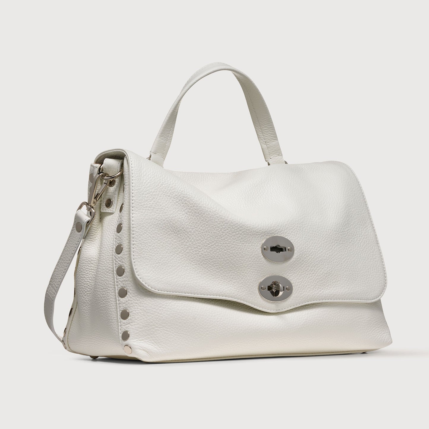 Borsa a Mano Savellini Aria Medium in Ecopelle Martellata — Bianco Latte