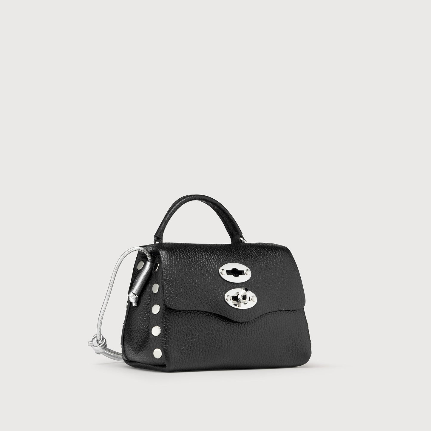 Borsa a Mano Savellini Aria Mini in Ecopelle Martellata — Nero