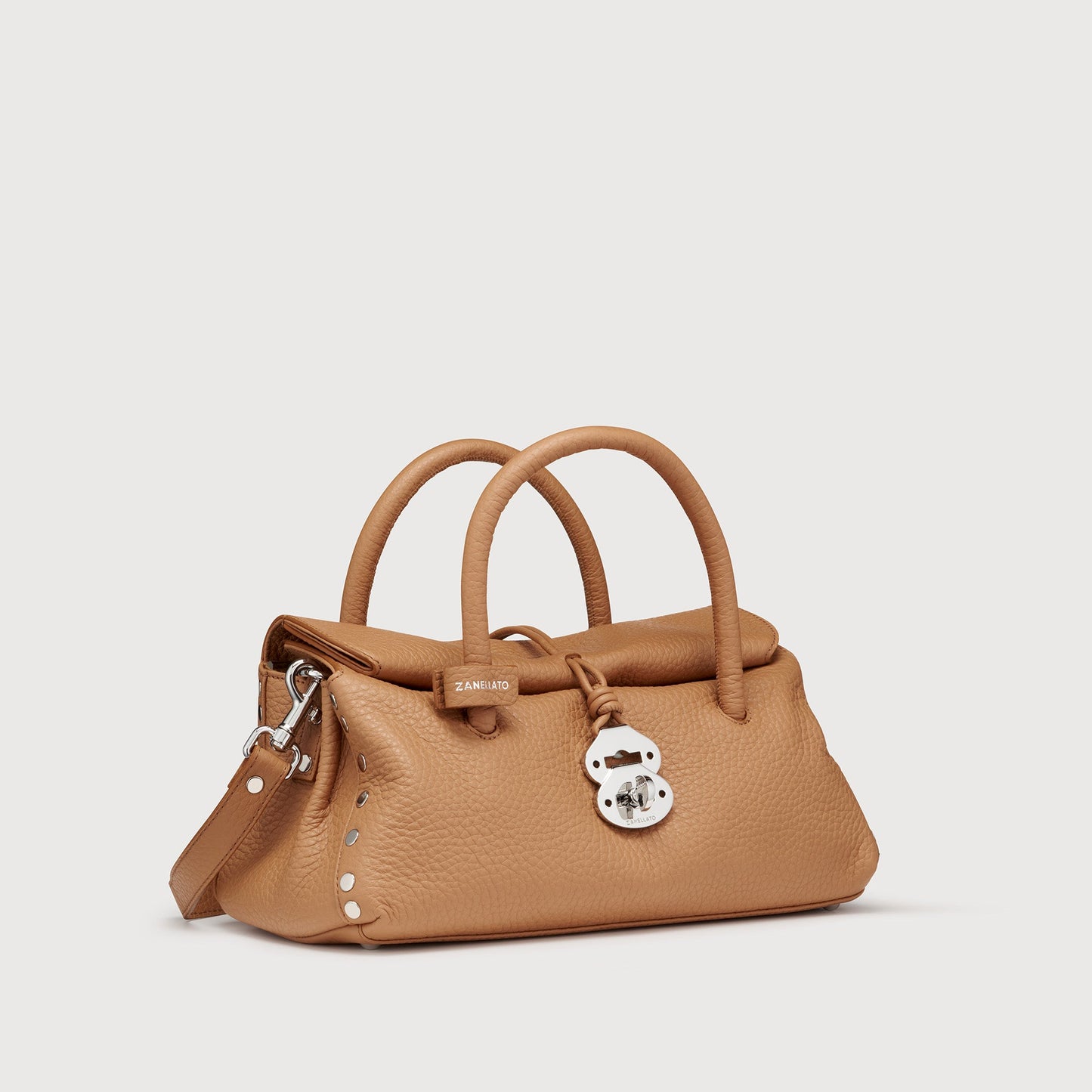 Borsa a Mano Savellini Vera Small in Ecopelle Martellata — Marrone Amaretto