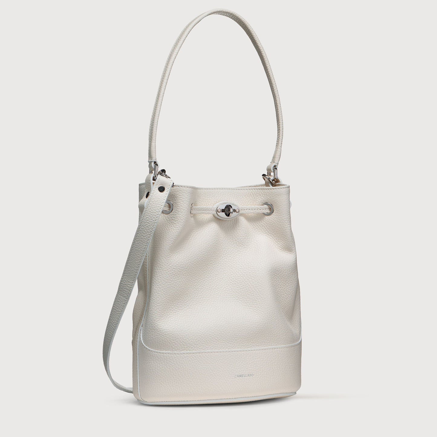 Borsa a Secchiello Savellini Luna in Ecopelle Martellata — Bianco Latte