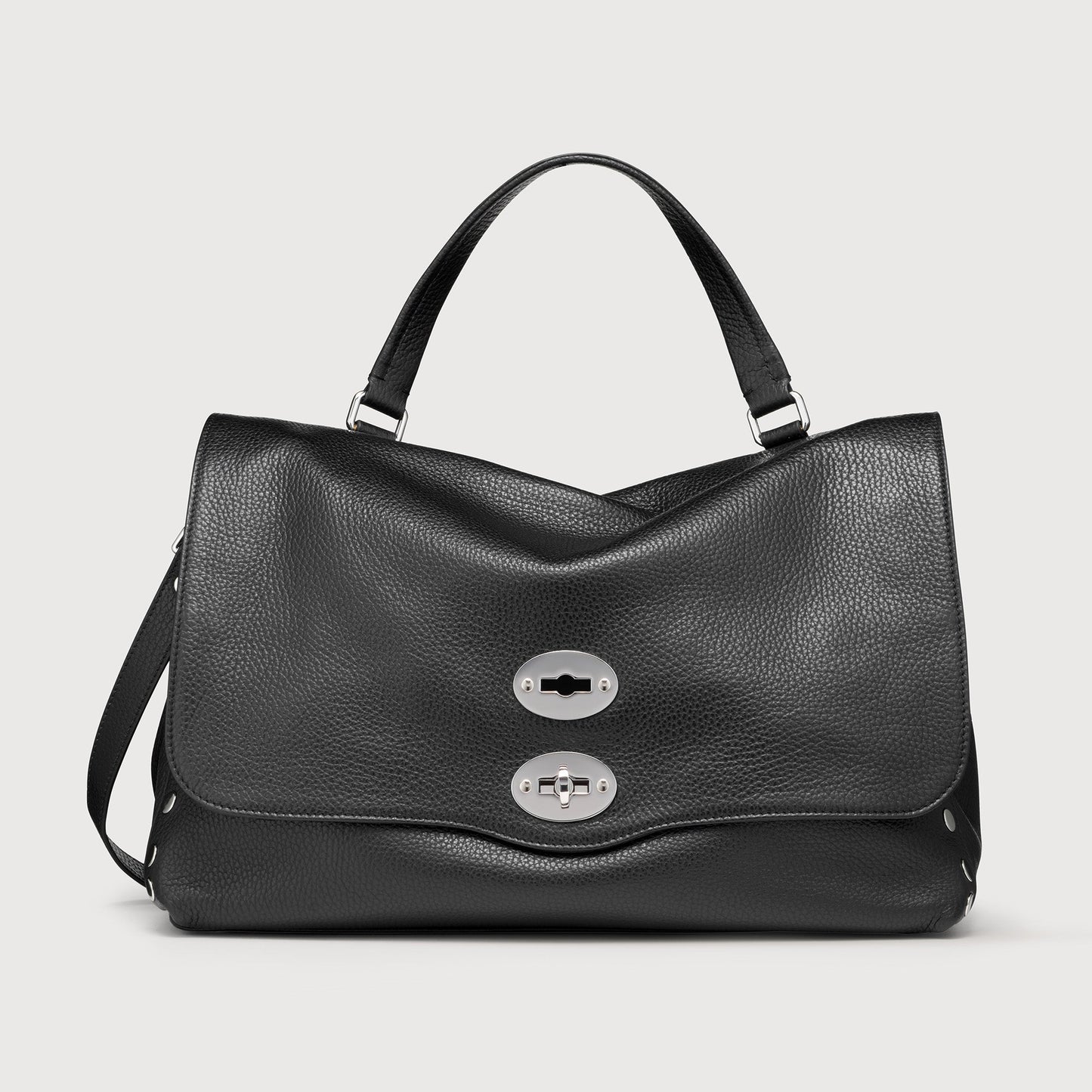 Borsa a Mano Savellini Aria Medium in Ecopelle Martellata — Nero