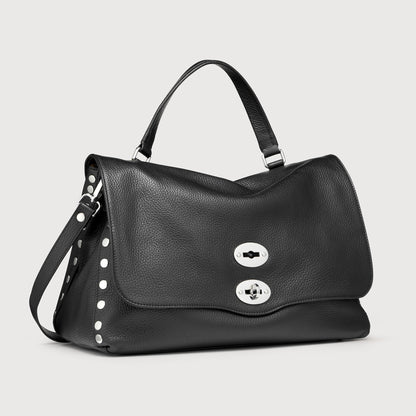 Borsa a Mano Savellini Aria Medium in Ecopelle Martellata — Nero