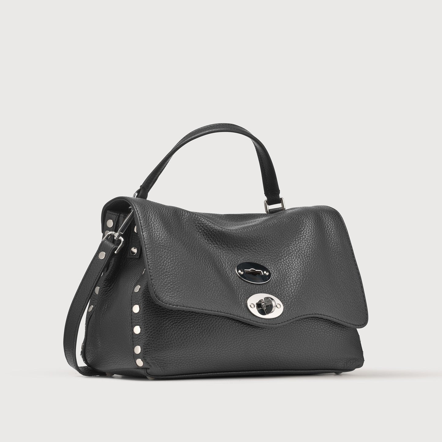 Borsa a Mano Savellini Aria Small in Ecopelle Martellata — Nero