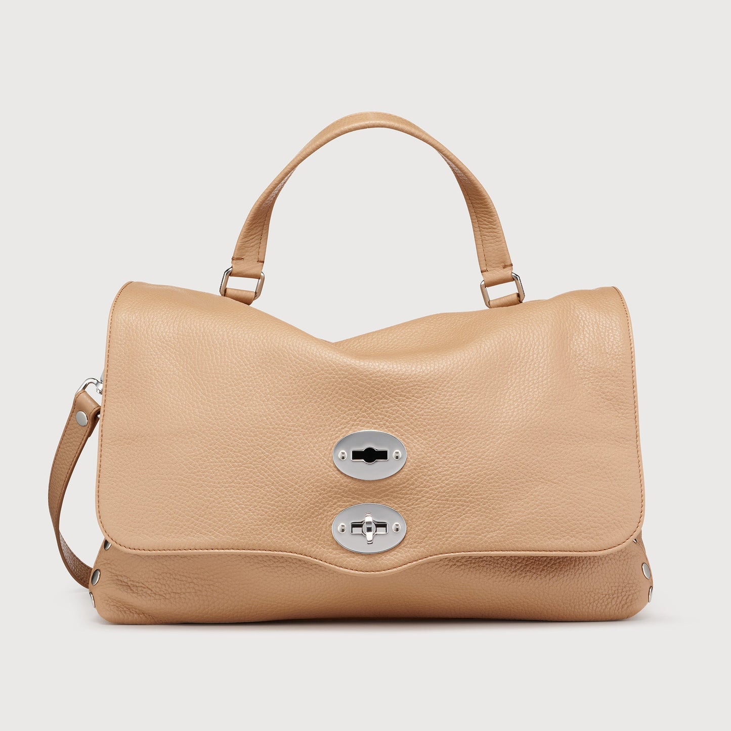 Borsa a Mano Savellini Aria Medium in Ecopelle Martellata — Marrone Biscotto