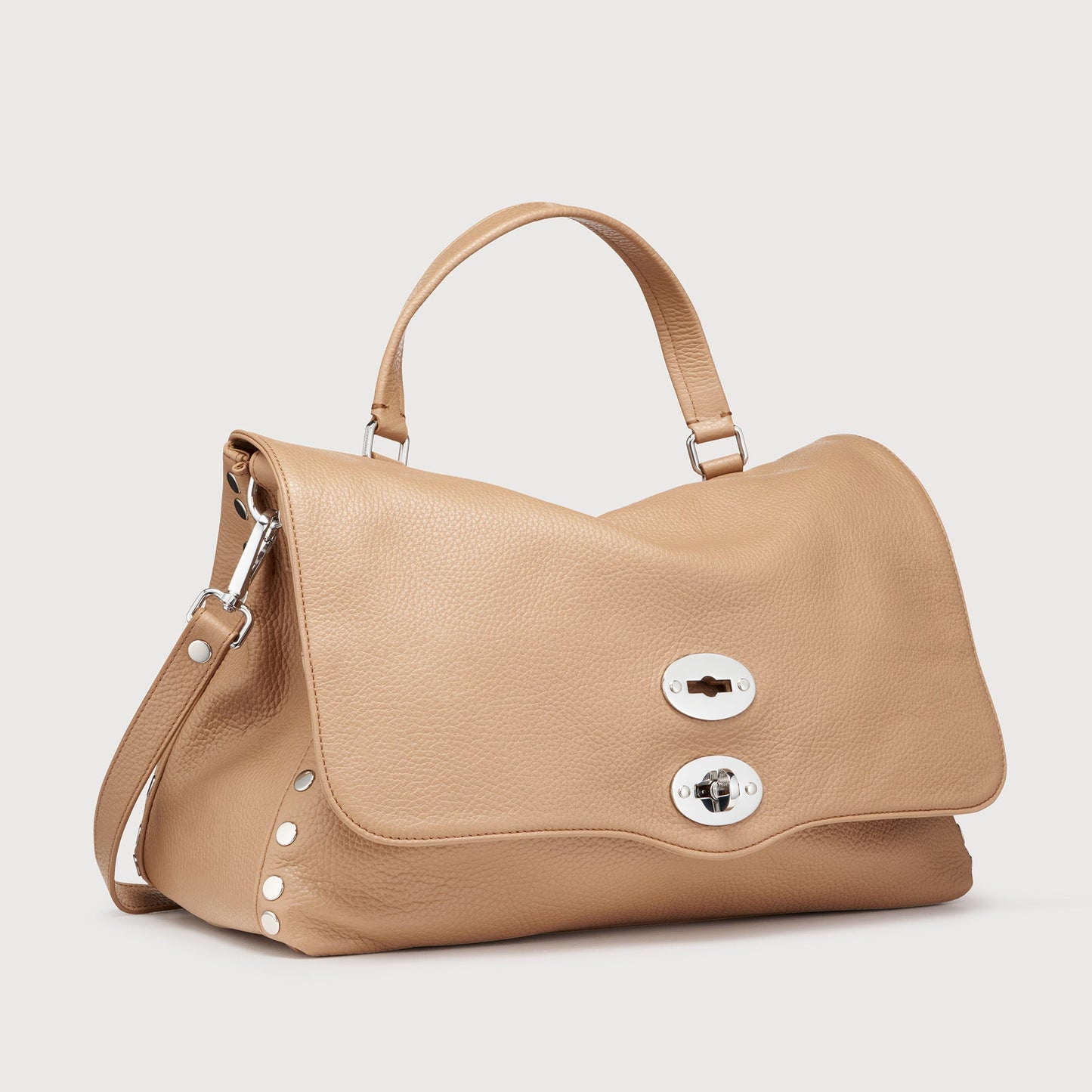 Borsa a Mano Savellini Aria Medium in Ecopelle Martellata — Marrone Biscotto