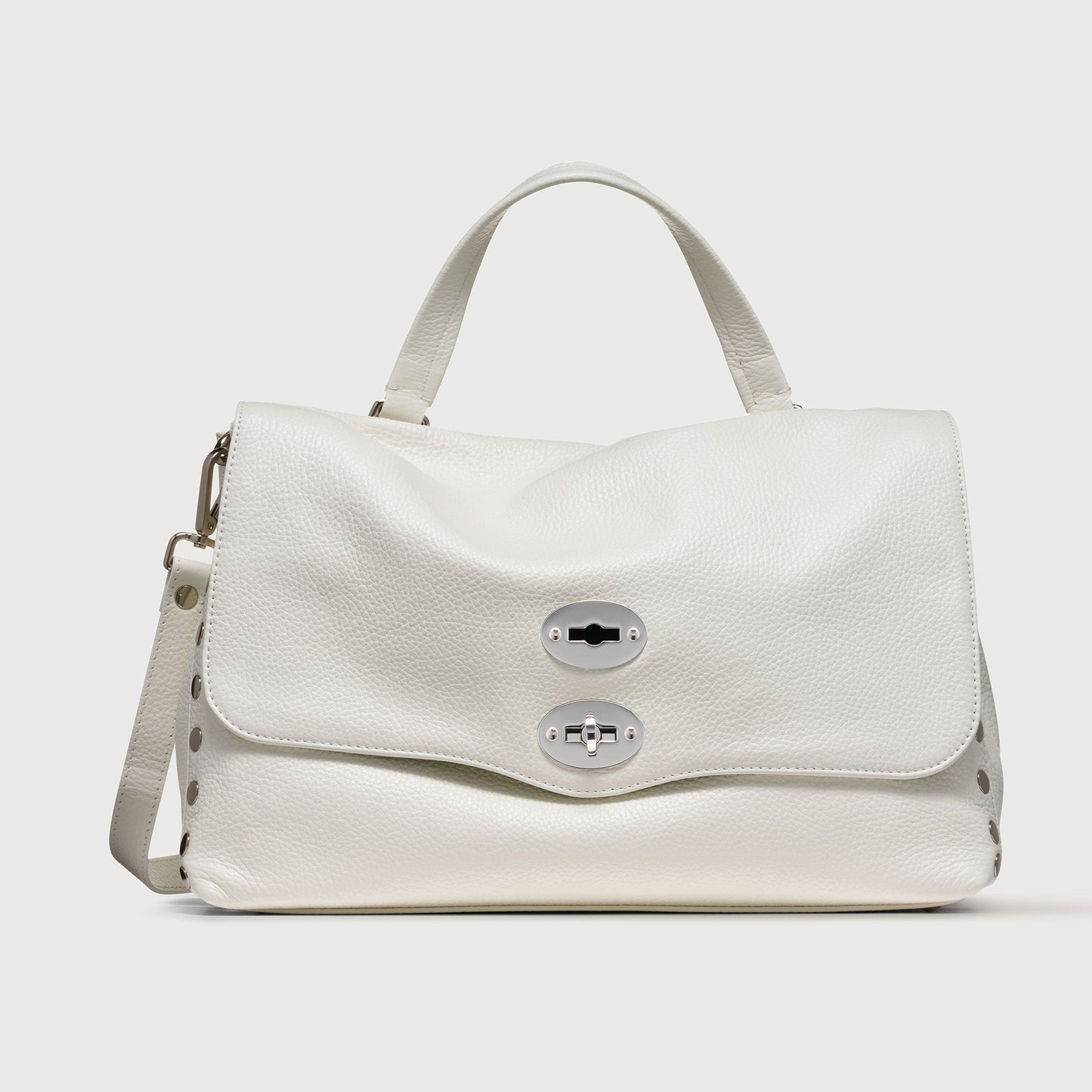 Borsa a Mano Savellini Aria Medium in Ecopelle Martellata — Bianco Latte