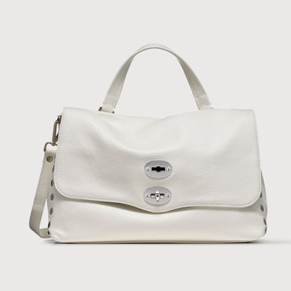 Borsa a Mano Savellini Aria Medium in Ecopelle Martellata — Bianco Latte