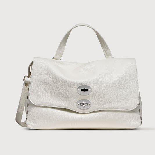 Borsa a Mano Savellini Aria Medium in Ecopelle Martellata — Bianco Latte