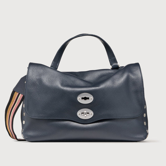 Borsa a Mano Savellini Aria Medium in Ecopelle Martellata — Blu Notte