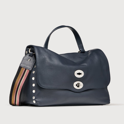 Borsa a Mano Savellini Aria Medium in Ecopelle Martellata — Blu Notte