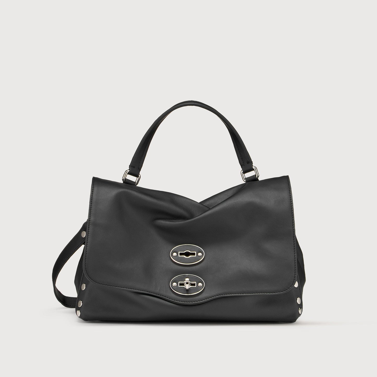 Borsa a Mano Savellini Aria Small in Ecopelle Liscia — Nero Ardesia