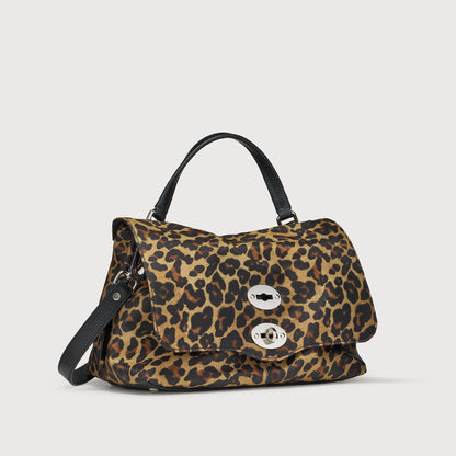 Borsa a Mano Savellini Aria Small in Tessuto — Nero Animalier