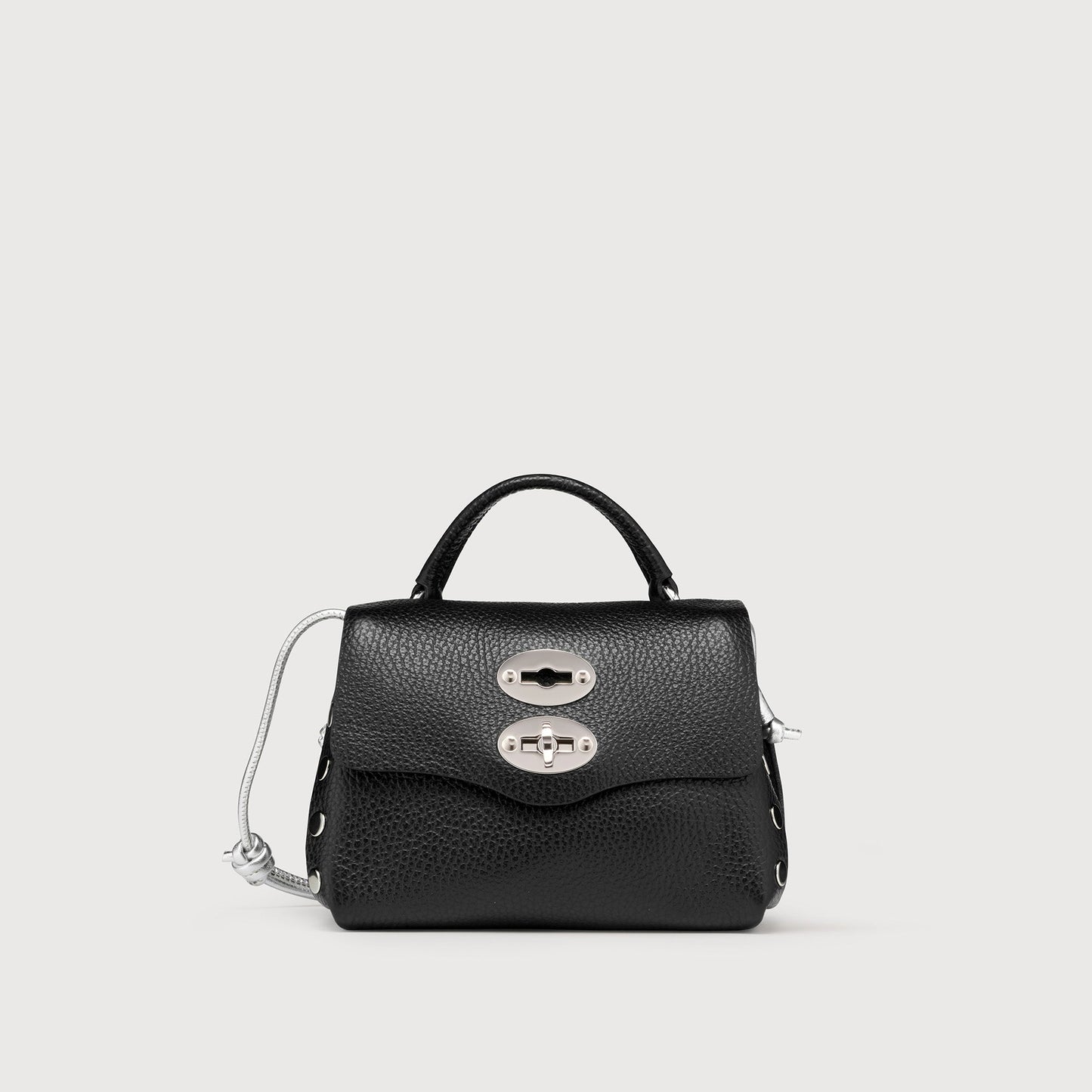 Borsa a Mano Savellini Aria Mini in Ecopelle Martellata — Nero