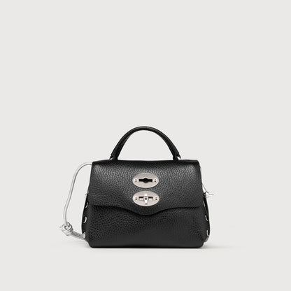 Borsa a Mano Savellini Aria Mini in Ecopelle Martellata — Nero