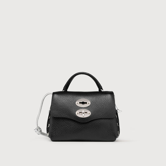 Borsa a Mano Savellini Aria Mini in Ecopelle Martellata — Nero