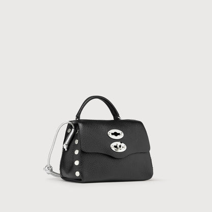 Borsa a Mano Savellini Aria Mini in Ecopelle Martellata — Nero