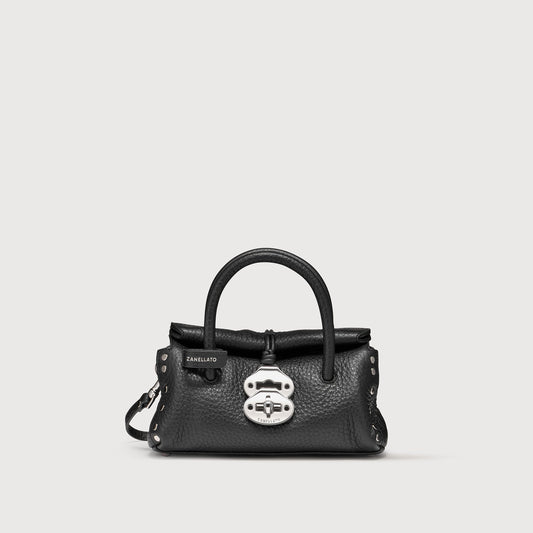 Borsa a Mano Savellini Vera Baby in Ecopelle Martellata — Nero