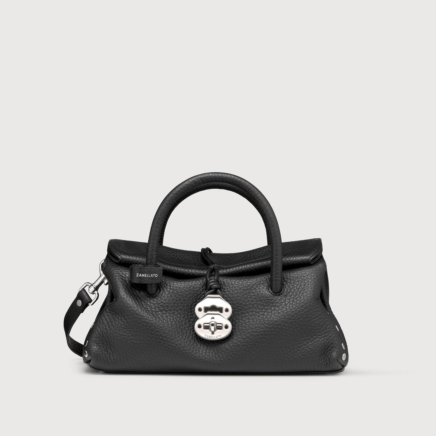 Borsa a Mano Savellini Vera Small in Ecopelle Martellata — Nero