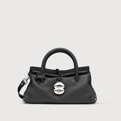 Borsa a Mano Savellini Vera Small in Ecopelle Martellata — Nero