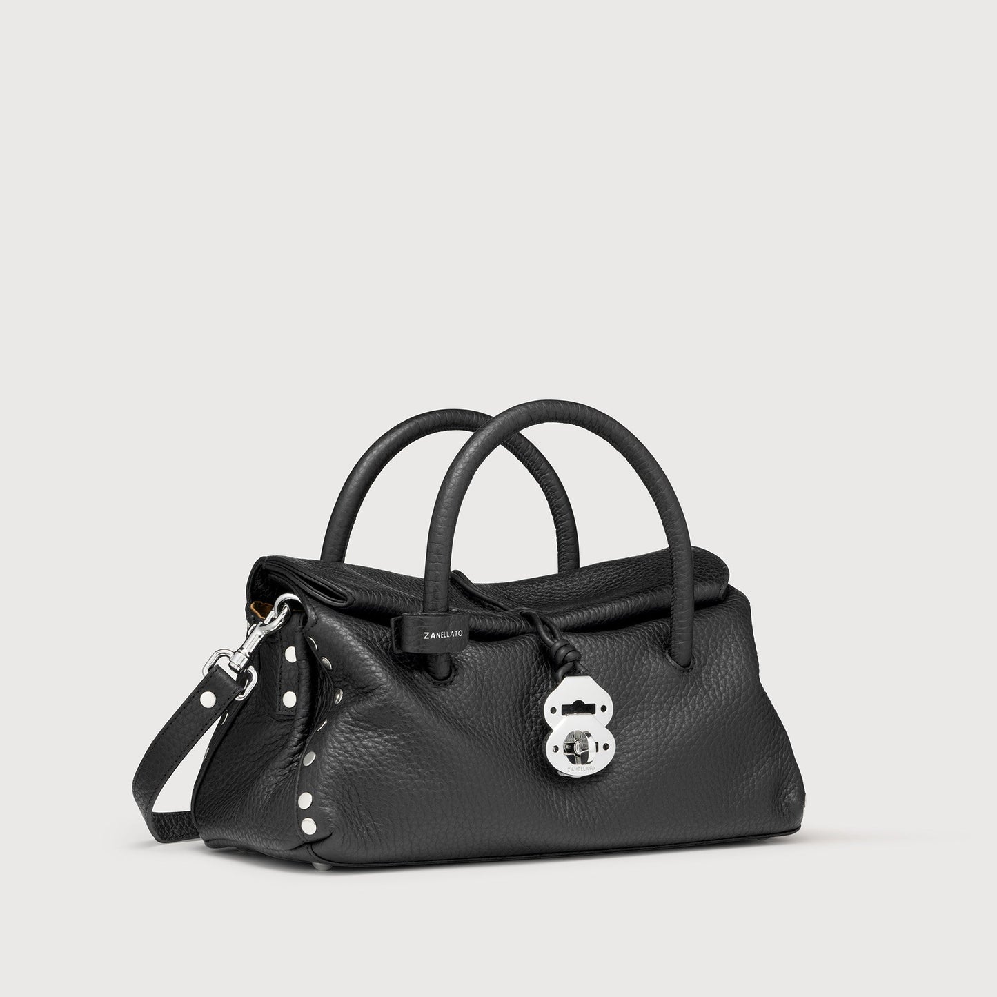 Borsa a Mano Savellini Vera Small in Ecopelle Martellata — Nero