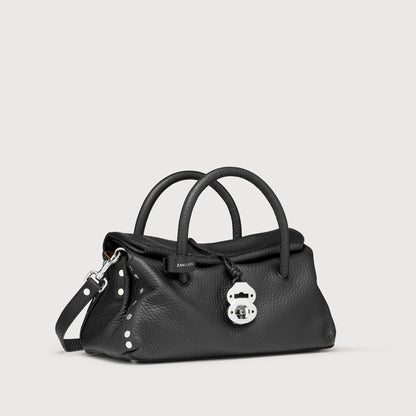 Borsa a Mano Savellini Vera Small in Ecopelle Martellata — Nero