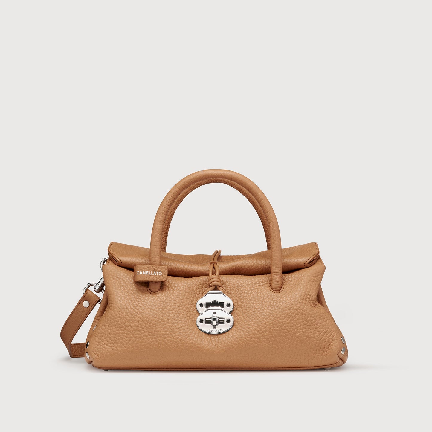Borsa a Mano Savellini Vera Small in Ecopelle Martellata — Marrone Amaretto