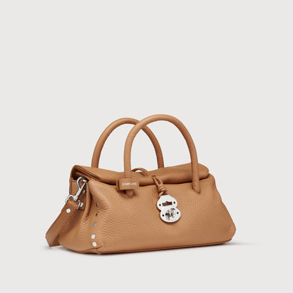 Borsa a Mano Savellini Vera Small in Ecopelle Martellata — Marrone Amaretto