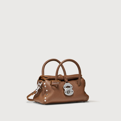 Borsa a Mano Savellini Vera Baby in Ecopelle Martellata — Marrone Tabacco