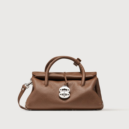 Borsa a Mano Savellini Vera Small in Ecopelle Martellata — Marrone Tabacco
