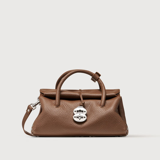 Borsa a Mano Savellini Vera Small in Ecopelle Martellata — Marrone Tabacco