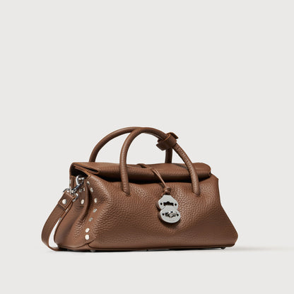 Borsa a Mano Savellini Vera Small in Ecopelle Martellata — Marrone Tabacco