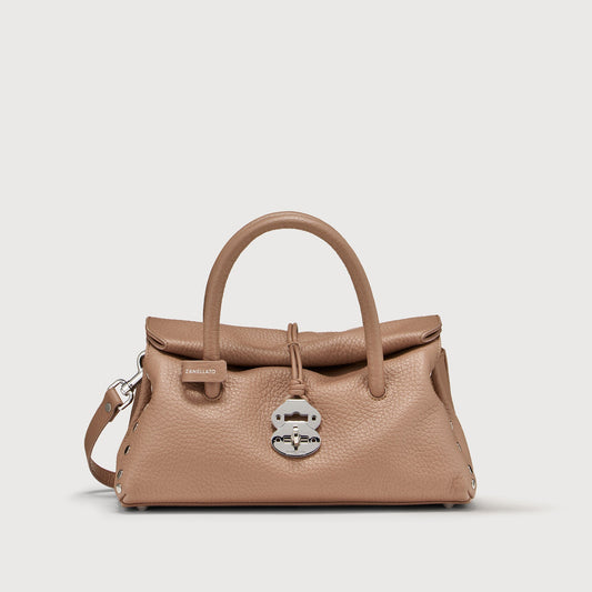 Borsa a Mano Savellini Vera Small in Ecopelle Martellata — Marrone Castagna