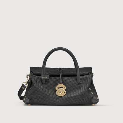 Borsa a Mano Savellini Vera Small in Ecopelle Stampata — Nero