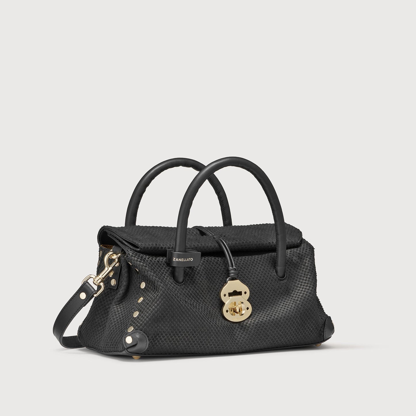 Borsa a Mano Savellini Vera Small in Ecopelle Stampata — Nero
