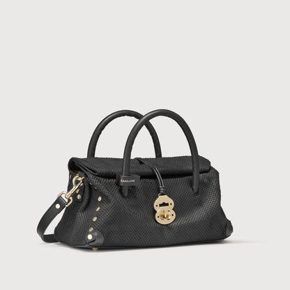 Borsa a Mano Savellini Vera Small in Ecopelle Stampata — Nero