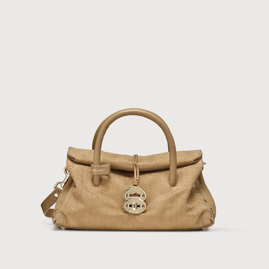 Borsa a Mano Savellini Vera Small in Ecopelle Stampata — Beige Sabbia