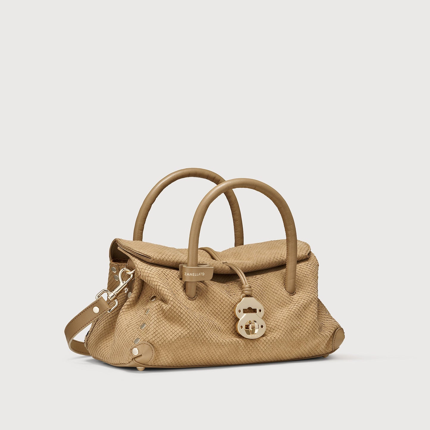 Borsa a Mano Savellini Vera Small in Ecopelle Stampata — Beige Sabbia