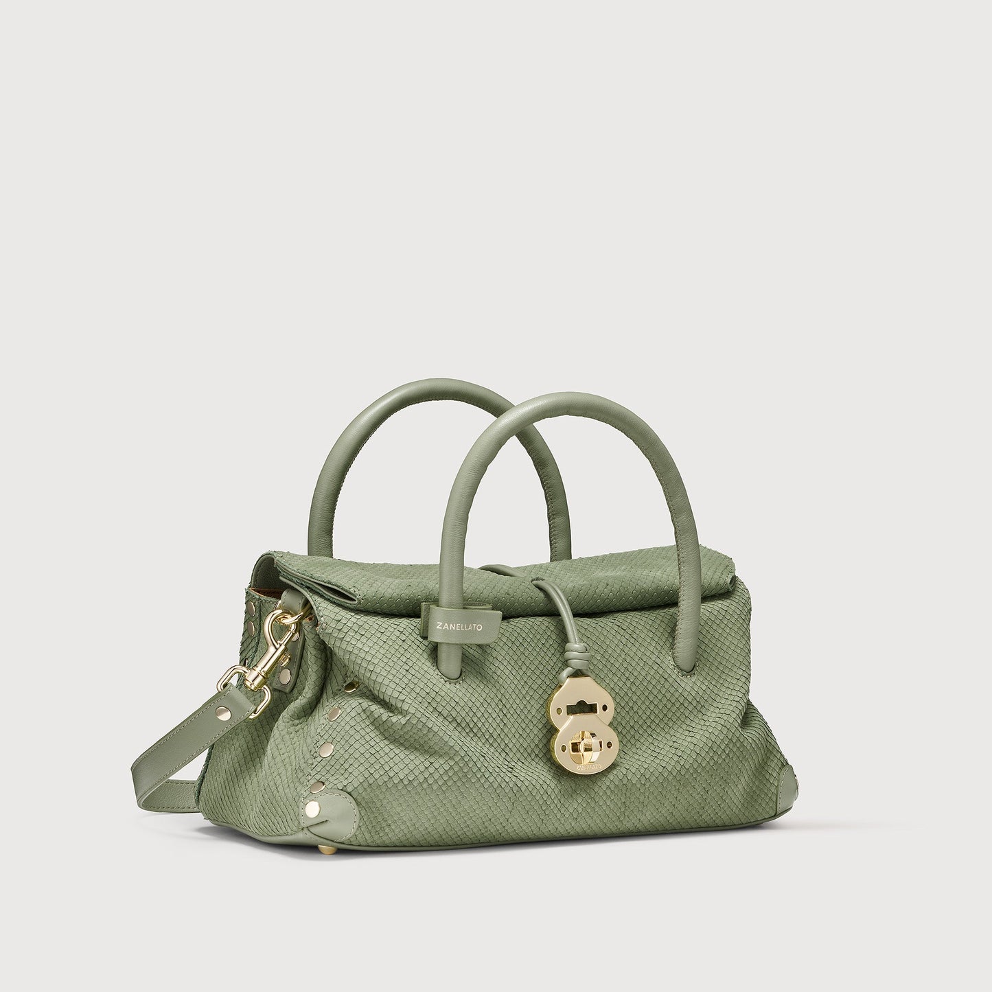 Borsa a Mano Savellini Vera Small in Ecopelle Stampata — Verde Salvia