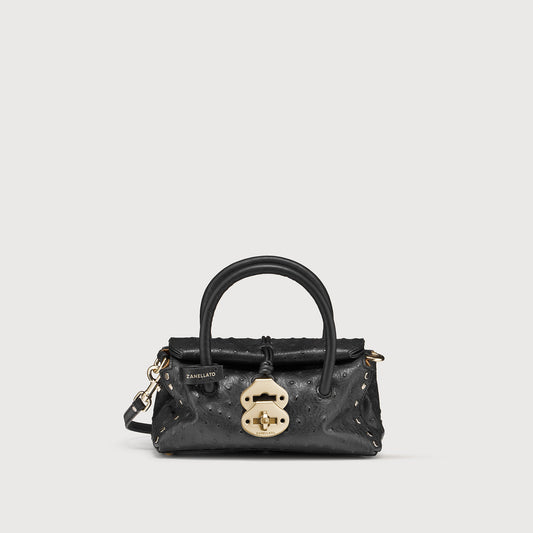 Borsa a Mano Savellini Vera Baby in Pelle di Cactus — Nero
