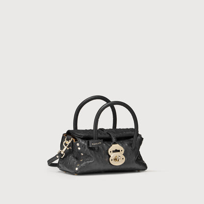 Borsa a Mano Savellini Vera Baby in Pelle di Cactus — Nero
