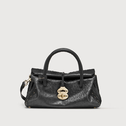 Borsa a Mano Savellini Vera Small in Pelle di Cactus — Nero