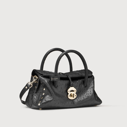 Borsa a Mano Savellini Vera Small in Pelle di Cactus — Nero