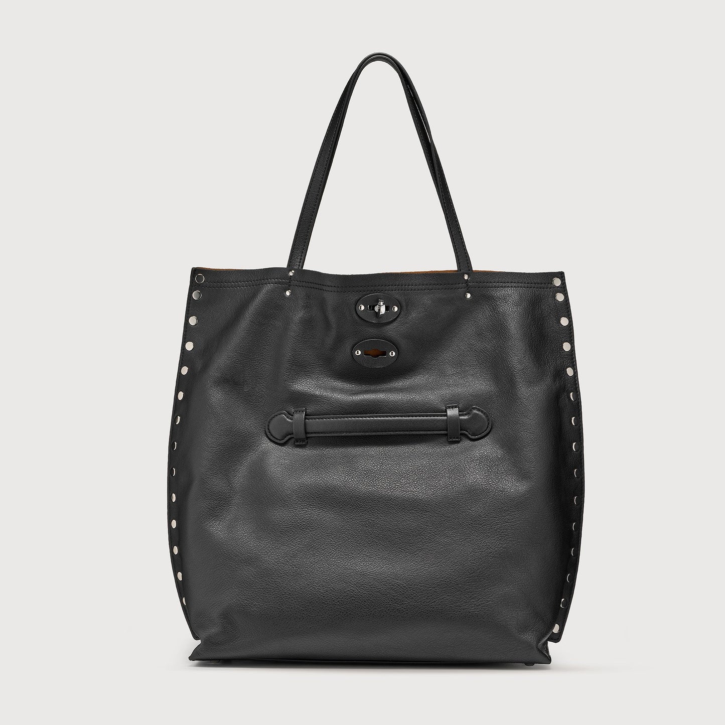 Borsa Shopper Savellini Mila in Ecopelle Liscia — Nero Ardesia