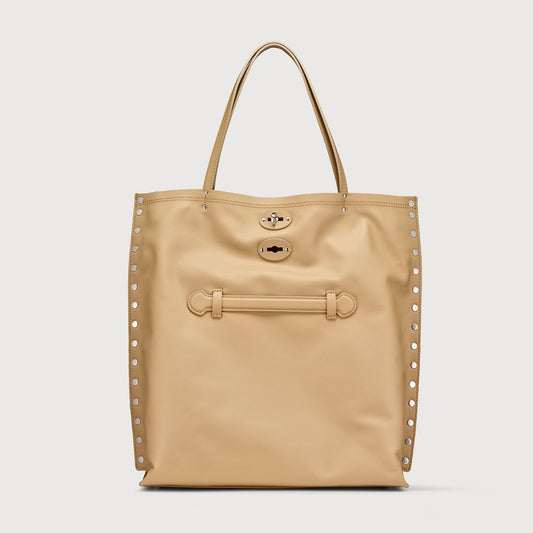 Borsa Shopper Savellini Mila in Ecopelle Liscia — Beige Naturale
