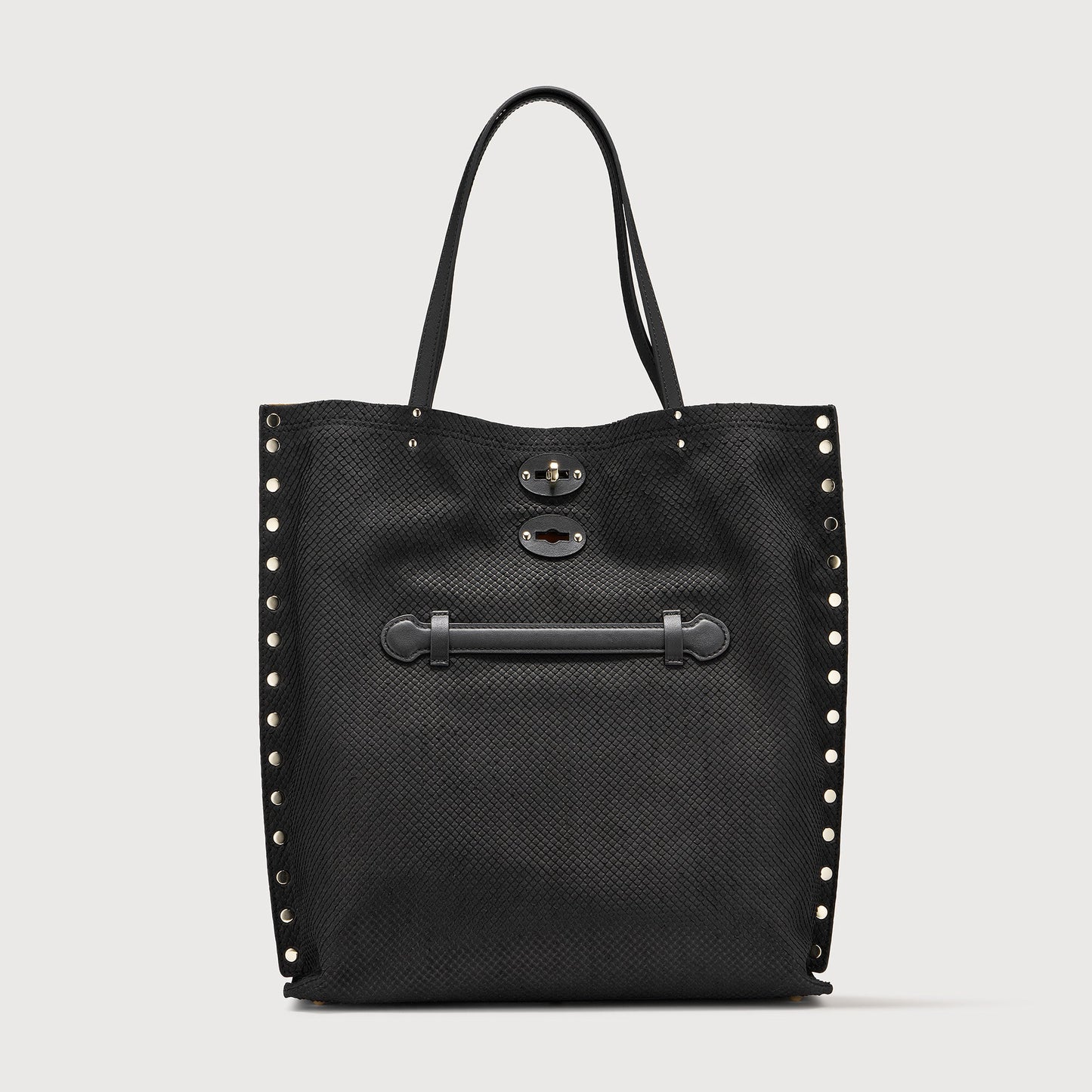 Borsa Shopper Savellini Mila in Ecopelle Stampata — Nero