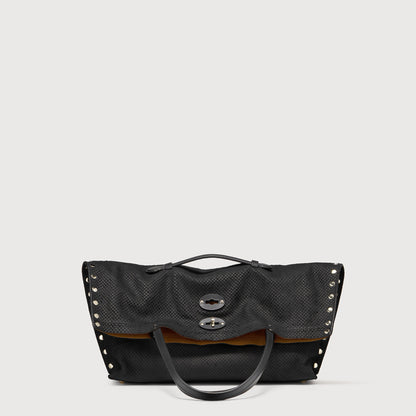 Borsa Shopper Savellini Mila in Ecopelle Stampata — Nero