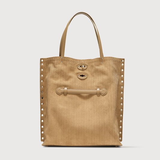 Borsa Shopper Savellini Mila in Ecopelle Stampata — Beige Sabbia