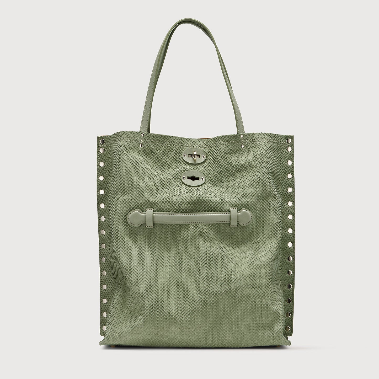 Borsa Shopper Savellini Mila in Ecopelle Stampata — Verde Salvia