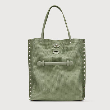 Borsa Shopper Savellini Mila in Ecopelle Stampata — Verde Salvia
