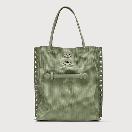 Borsa Shopper Savellini Mila in Ecopelle Stampata — Verde Salvia